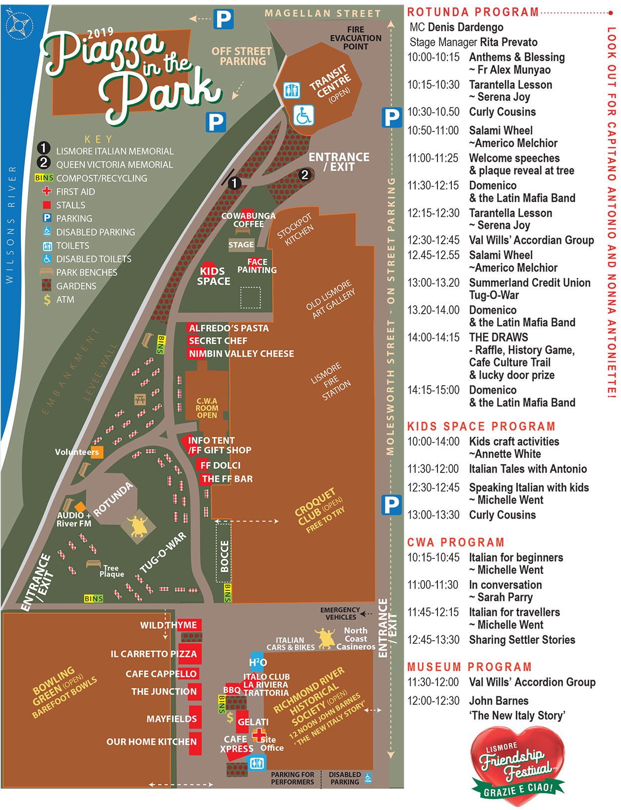 2019 Lismore Friendship Festival - Piazza in the Park, Program and Map